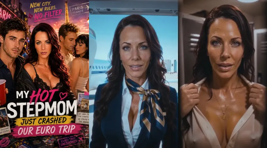 My Hot Stepmom Just Crashed Our Euro Trip – cover, episode 1 and episode 2 frames