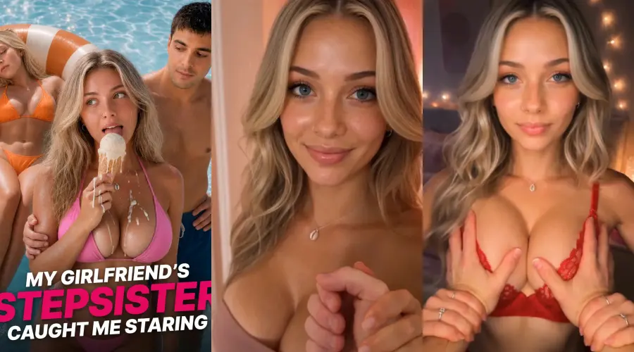 My Girlfriend’s Step-Sister Caught Me Staring – cover, episode 1 and episode 2 frames