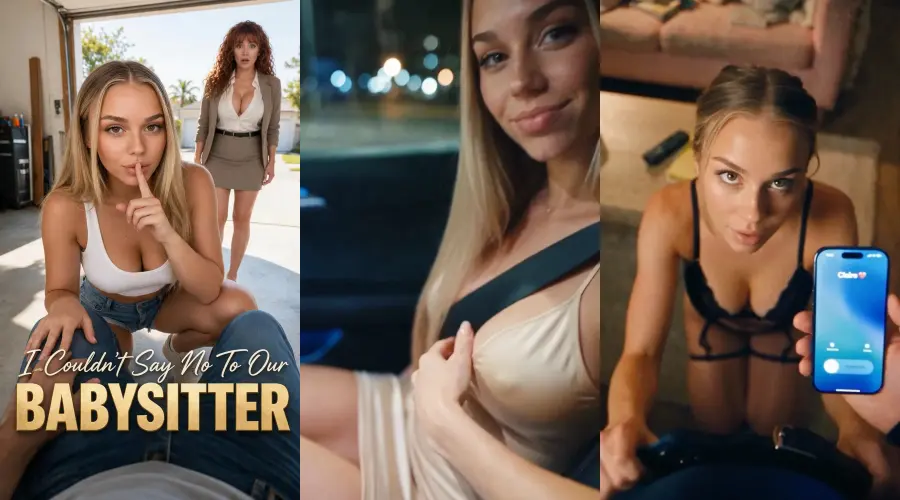 I Couldn't Say No to Our Babysitter – cover, episode 1 and episode 2 frames