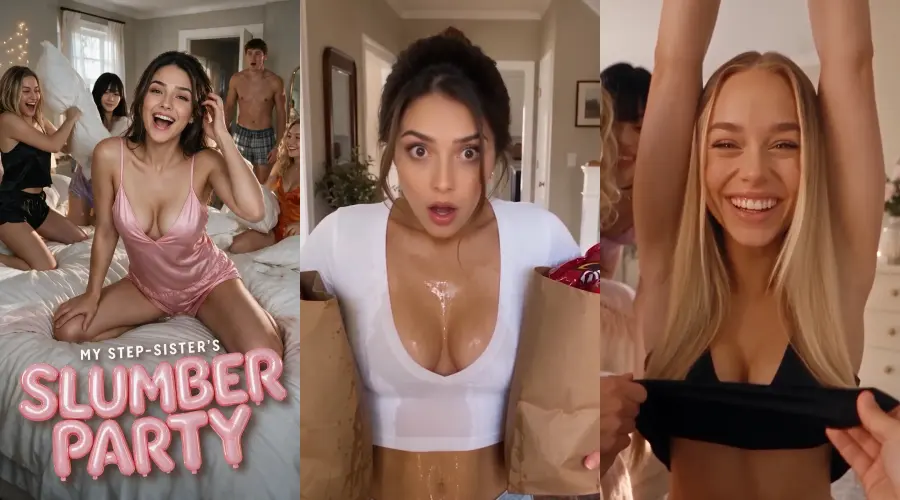 My Stepsister's Slumber Party – cover, episode 1 and episode 2 frames