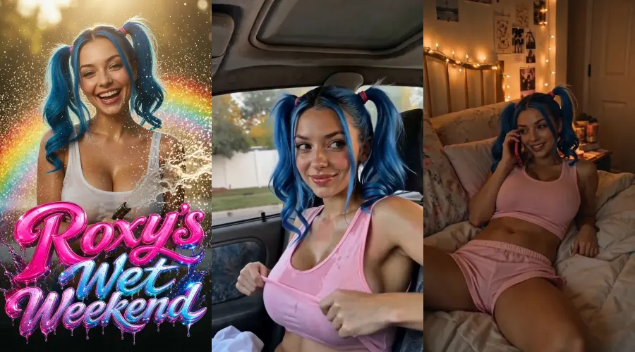 Roxy's Wet Weekend – cover, episode 1 and episode 2 frames